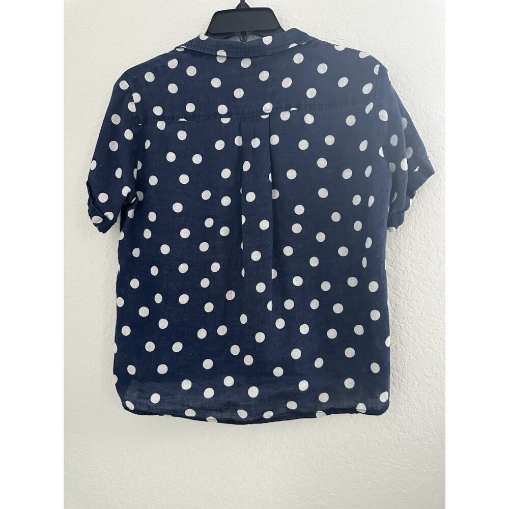 Anthropologie Maeve Women Button Down Shirt Top Surf Linen Navy Dot XS Casual - Picture 6 of 10